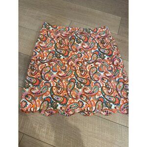 Talbots Petite 8P Womens Scalloped Hem Paisley Skirt Multicolor Design Waist 8P